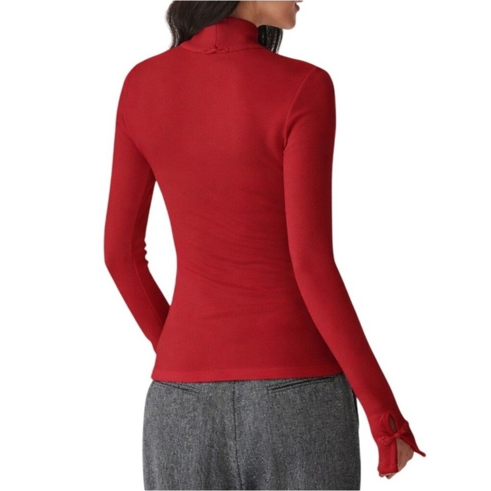 OGL Red Fitted Keyhole Mock Neck Top - Picture 5 of 16